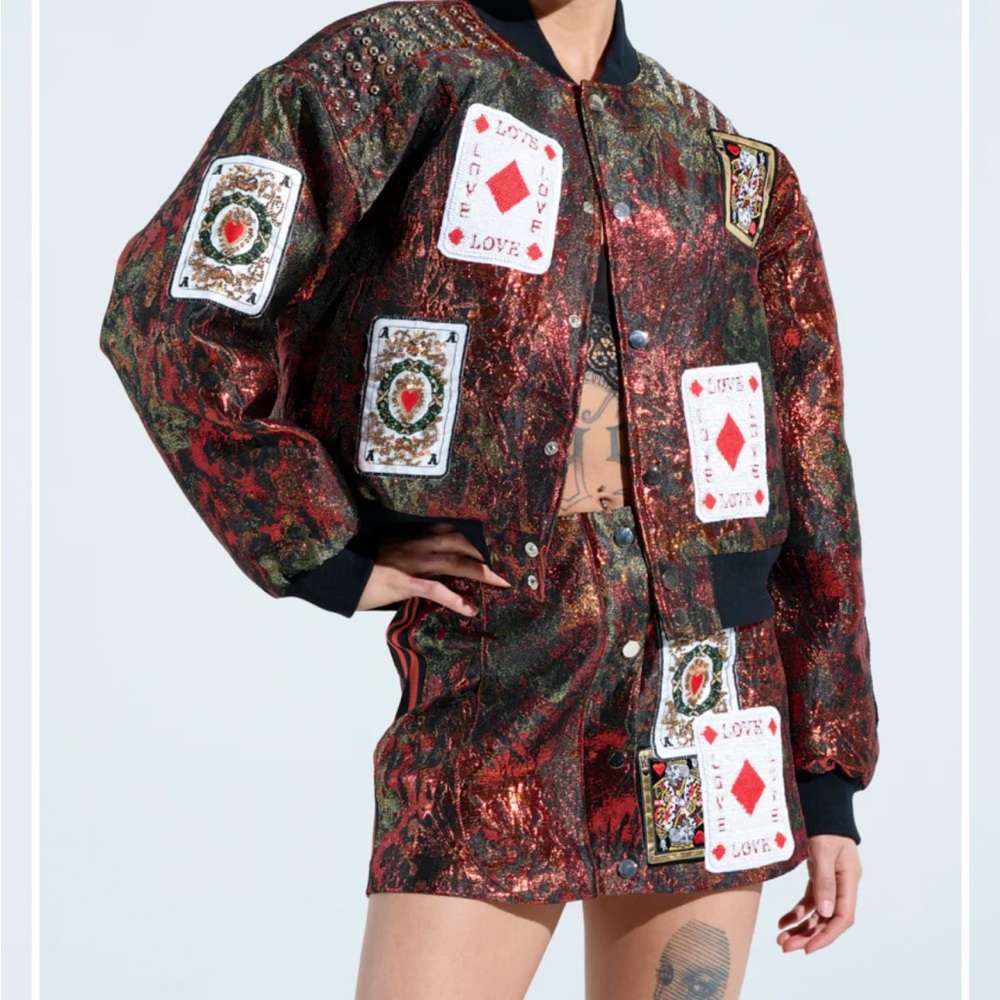 SHOW YOUR CARDS BROCADE BOMBER AKIRA BRAND - Picture 2 of 2